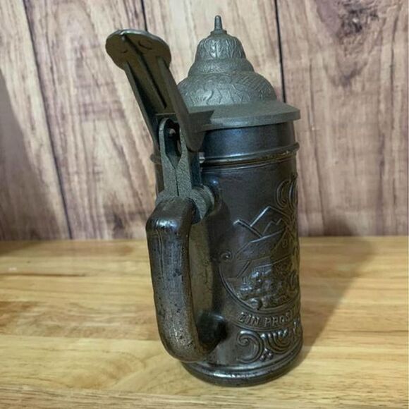 KW-264 Beer Stein "EIN PROSIT DER GEMUTLICHKEIT" Gun Metal grey GLASS Vintage 7” - Picture 4 of 10